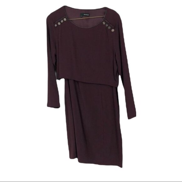 The Kooples Maroon Burgundy gold studded shoulder long sleeve mini dress 38 - Picture 2 of 16